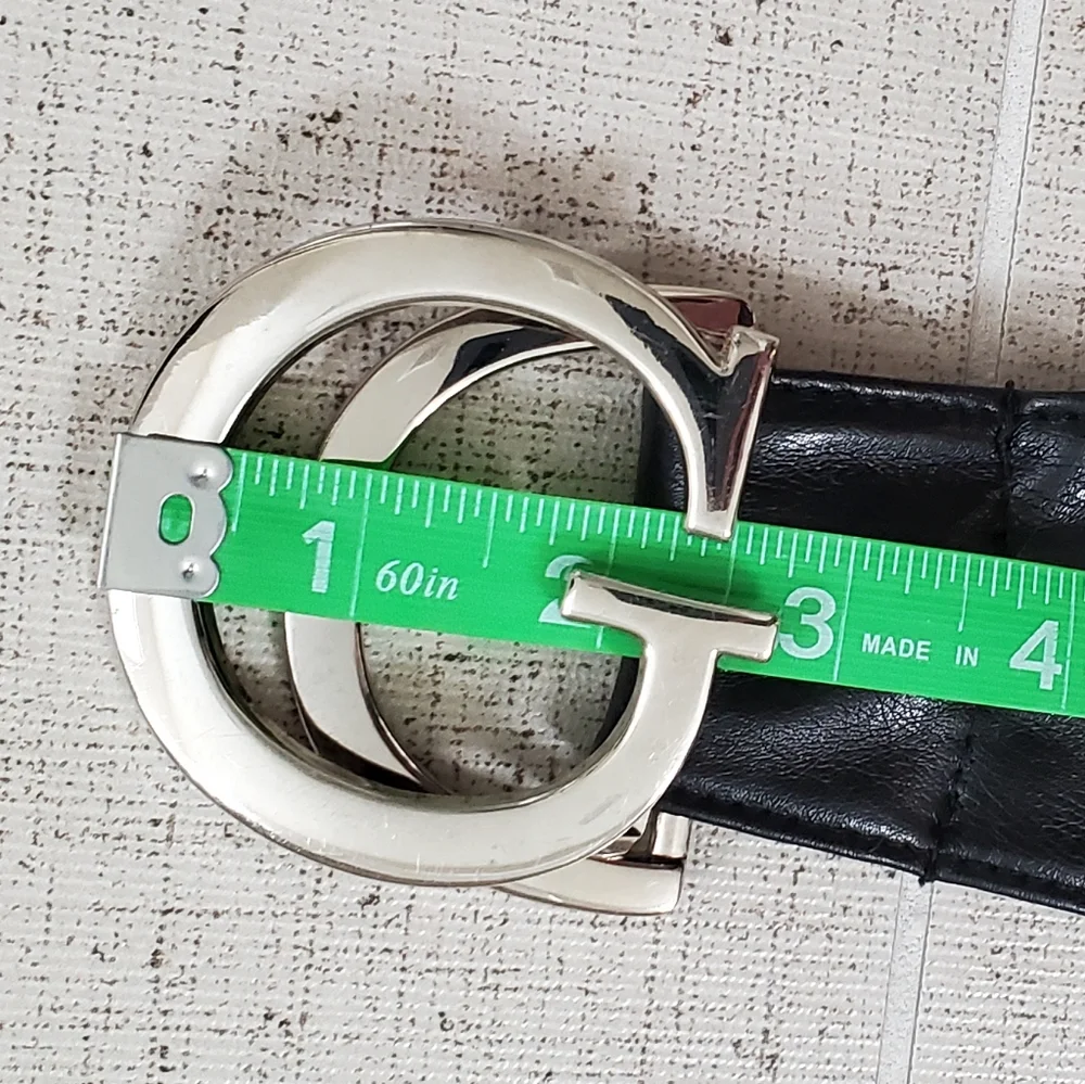 Soft Black Vegan Leather Sash Belt, Double Ring/Letter G Buckle, Medium, EUC